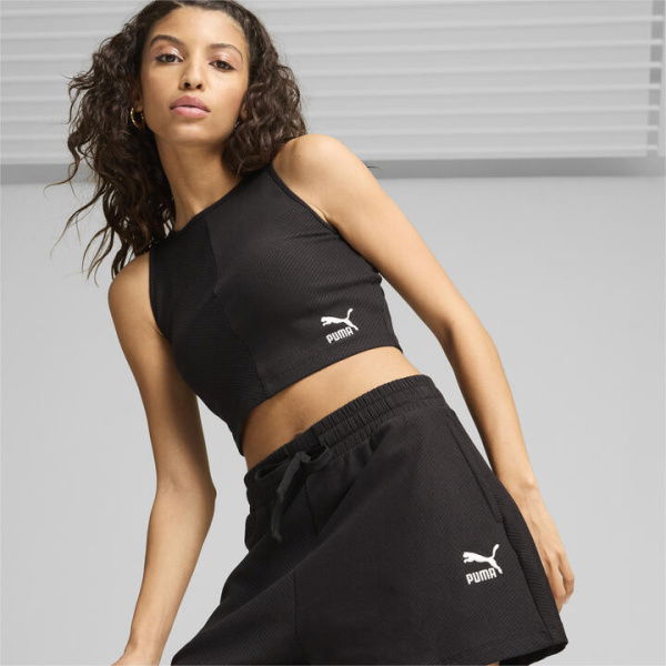 CLASSICS Ribbed Women's Crop Top in Black, Size Large, Cotton/Polyester/Elastane by PUMA