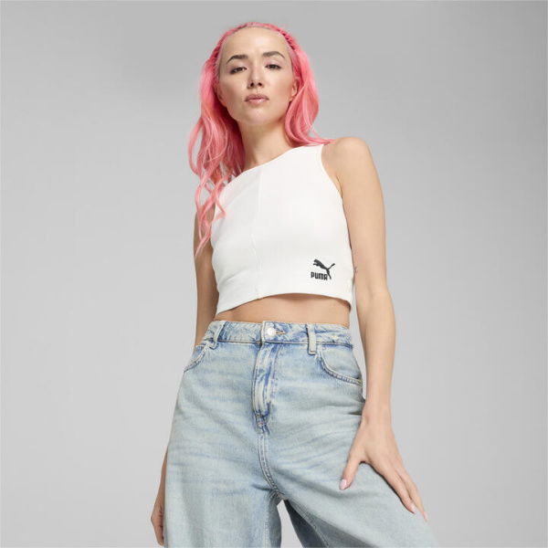 CLASSICS Ribbed Women's Crop Top in White, Size Small, Cotton/Polyester/Elastane by PUMA