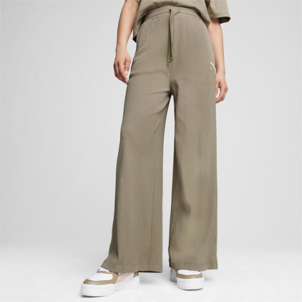 CLASSICS Ribbed Women's Relaxed Pants in Oak Branch, Size Small, Cotton/Polyester/Elastane by PUMA