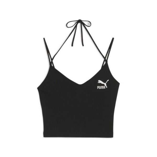 CLASSICS Women's Ribbed Crop Top in Black, Size Large, Cotton/Polyester/Elastane by PUMA