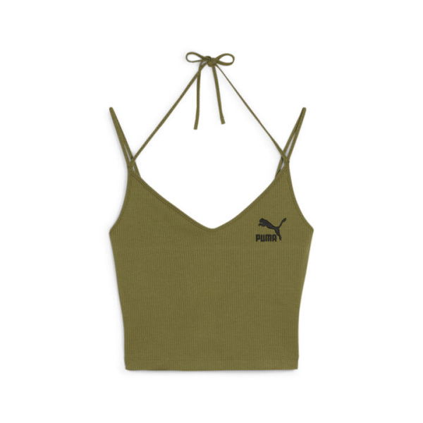 CLASSICS Women's Ribbed Crop Top in Olive Green, Size Large, Cotton/Polyester/Elastane by PUMA