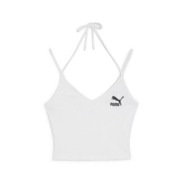 CLASSICS Women's Ribbed Crop Top in White, Size Large, Cotton/Polyester/Elastane by PUMA