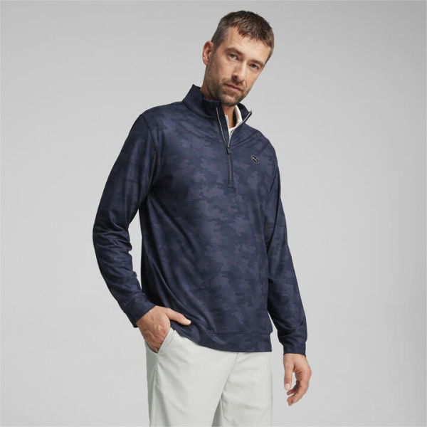 Cloudspun Camo Men's Golf 1/4 Zip Pullover Shirt in Deep Navy, Size Small, Polyester/Elastane by PUMA