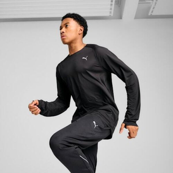 CLOUDSPUN Men's Long Sleeve Running Top in Black, Size Small, Polyester/Elastane by PUMA