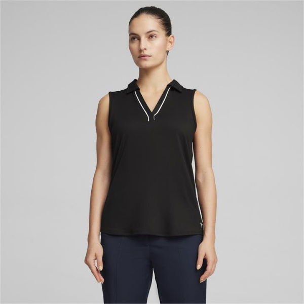 Cloudspun Piped Sleeveless Women's Golf Polo Top in Black, Size Large, Polyester/Elastane by PUMA