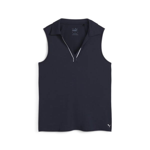 Cloudspun Piped Sleeveless Women's Golf Polo Top in Deep Navy, Size Large, Polyester/Elastane by PUMA