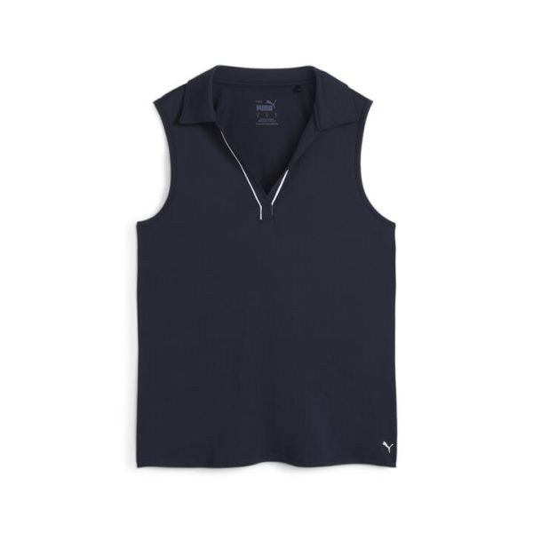 Cloudspun Piped Sleeveless Women's Golf Polo Top in Deep Navy, Size XL, Polyester/Elastane by PUMA