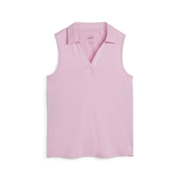 Cloudspun Piped Sleeveless Women's Golf Polo Top in Pink Icing, Size Medium, Polyester/Elastane by PUMA