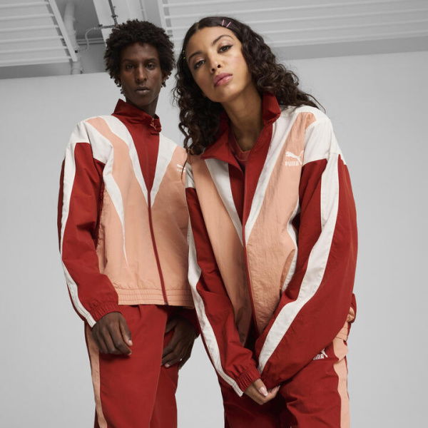 CLUB DE COURSE Unisex Track Jacket in Deeva Peach/Mars Red, Size Large, Polyester by PUMA