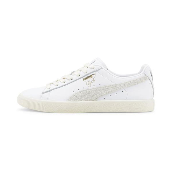 Clyde Base Sneakers in White/Frosted Ivory/Team Gold, Size 8.5 by PUMA