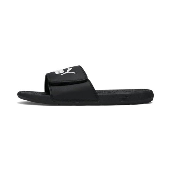 Cool Cat 2.0 Unisex Slides in Black/White, Size 5 by PUMA