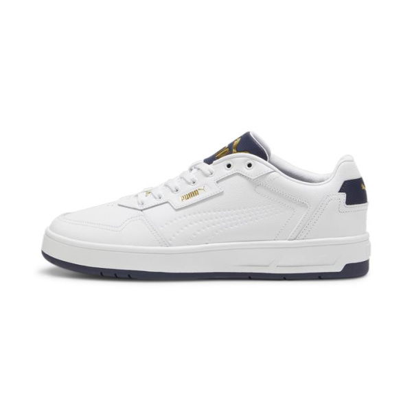 Court Classic Lux Unisex Sneakers in White/Navy/Gold, Size 4, Textile by PUMA