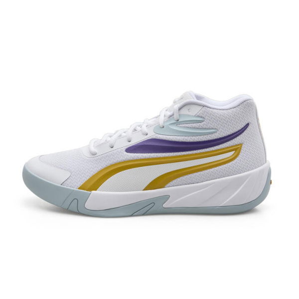 Court Pro Unisex Basketball Shoes in White/Yellow Sizzle/Team Violet, Size 10, Synthetic by PUMA Shoes