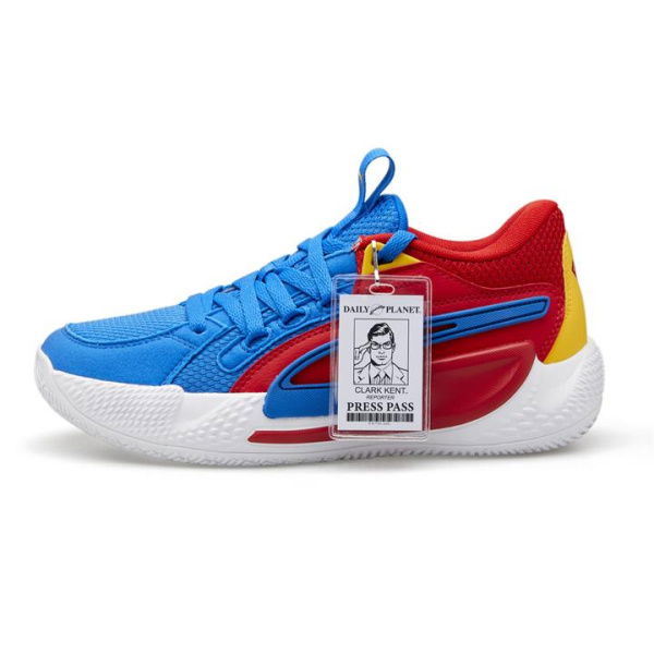 Court Rider Superman 85th Anniversary Unisex Basketball Shoes in Racing Blue/Yellow Sizzle/For All Time Red, Size 7.5, Textile by PUMA Shoes