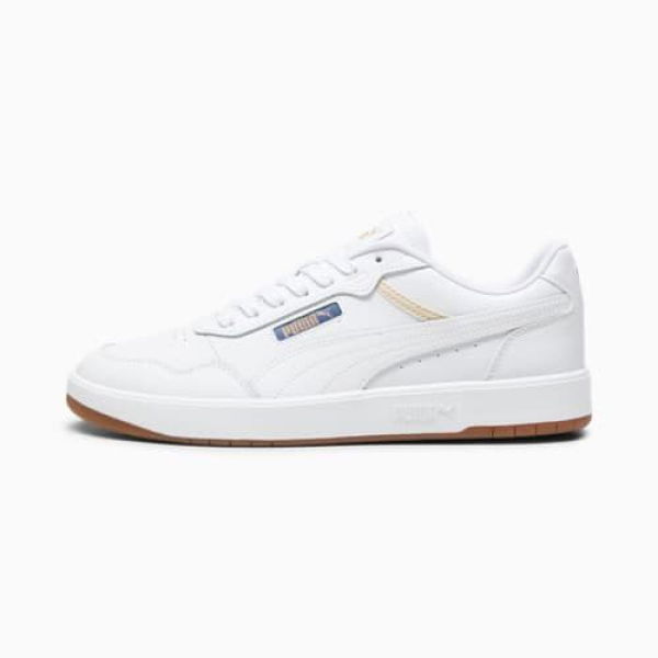 Court Ultra Unisex Sneakers in White/Gold, Size 7 by PUMA Shoes