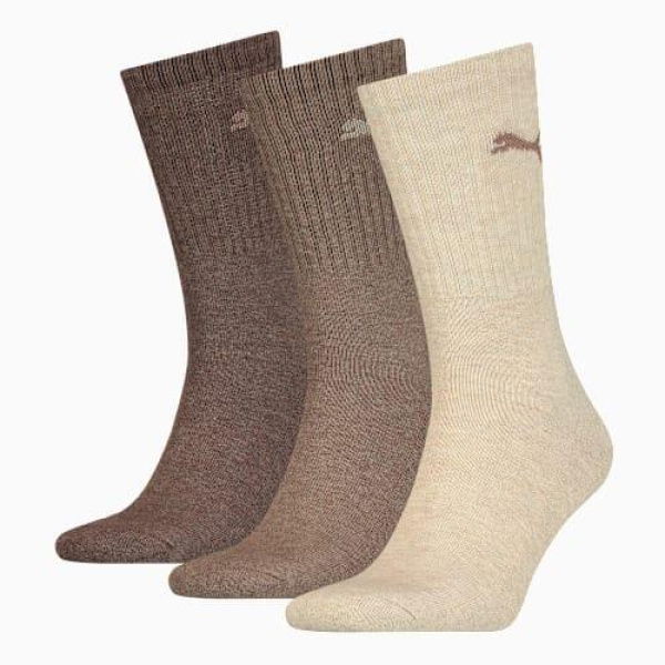 Crew Socks (3 Pairs) Unisex in Light Brown Melange, Size 3.5