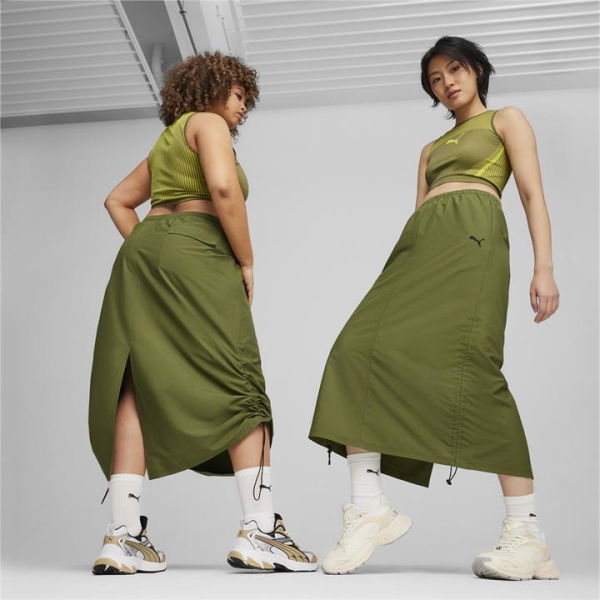 DARE TO Women's Midi Woven Skirt in Olive Green, Size Large, Polyester by PUMA