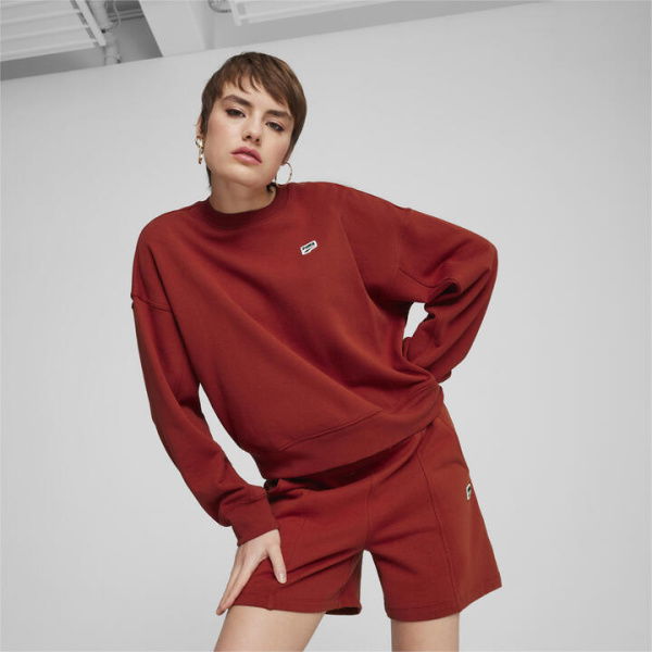 DOWNTOWN RE:COLLECTION Women's Crew Top in Mars Red, Size XS, Cotton by PUMA