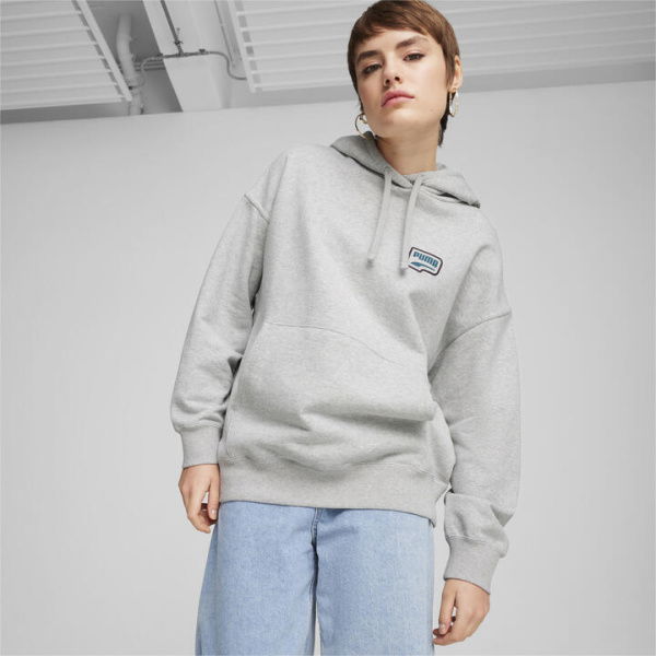 DOWNTOWN Women's Oversized Hoodie in Light Gray Heather, Size Large, Cotton by PUMA