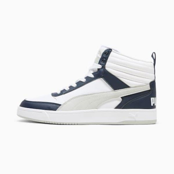 Dribble Mid Sneakers Unisex in White/Ash Gray/Navy, Size 4.5 by PUMA Shoes