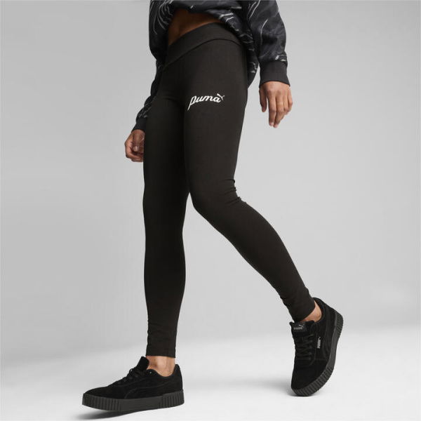 ESS+ Script Women's Leggings in Black/Gold Foil, Size Large, Cotton/Elastane by PUMA