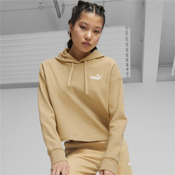 ESS+ Women's Cropped Hoodie in Sand Dune, Size Medium, Cotton/Polyester by PUMA