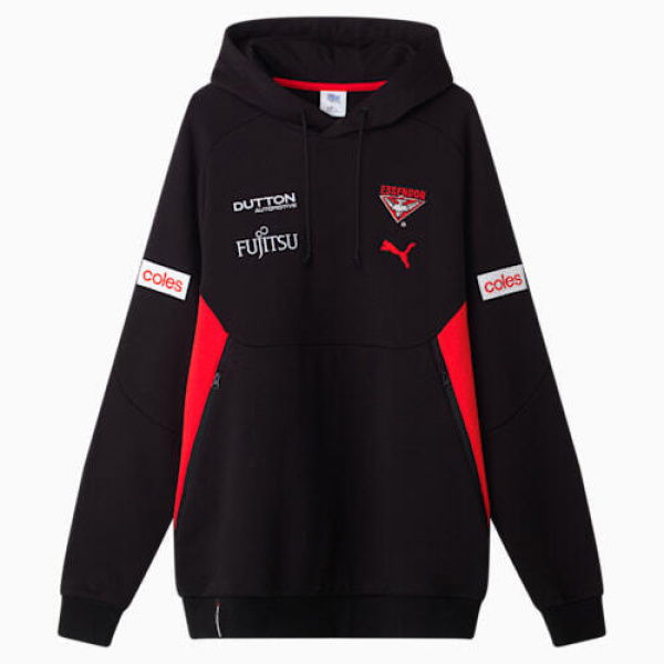 Essendon Football Club 2025 Men's Team Hoodie in Black/Red/Efc, Size Large by PUMA