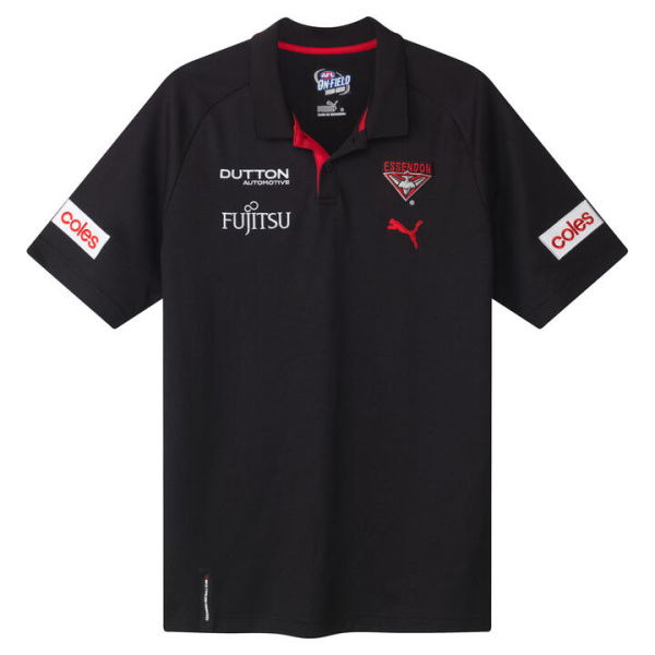 Essendon Football Club 2025 Men's Team Polo Top in Black/Red/Efc, Size Small by PUMA