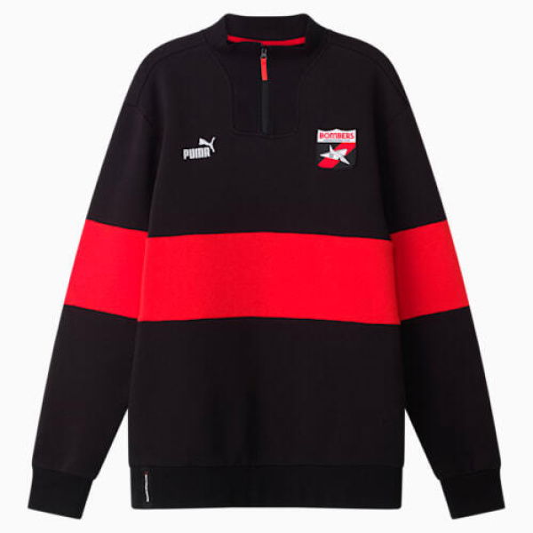 Essendon Football Club 2025 Unisex 90s Quarter Zip Sweatshirt in Black/Red/Efc, Size Medium by PUMA