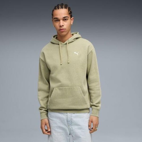 Essentials Elevated Men's Relaxed Wash Hoodie in Lux Army, Size Medium, Cotton by PUMA