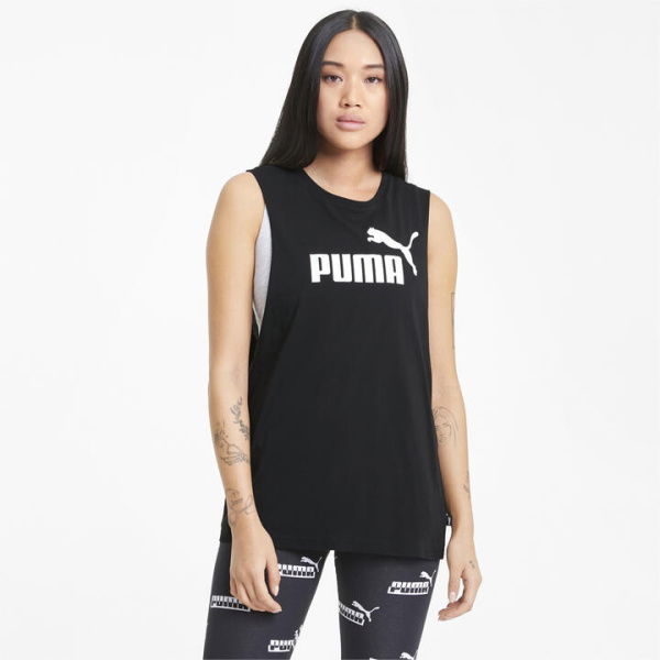 Essentials Logo Cut Off Women's Tank Top in Black, Size XS, Cotton by PUMA