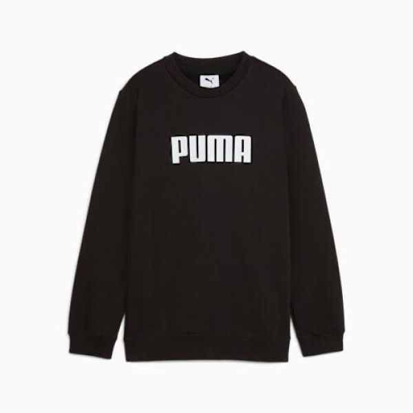 Essentials Logo Fleece Crew Sweatshirt Youth in Black, Size XS, Cotton/Polyester by PUMA