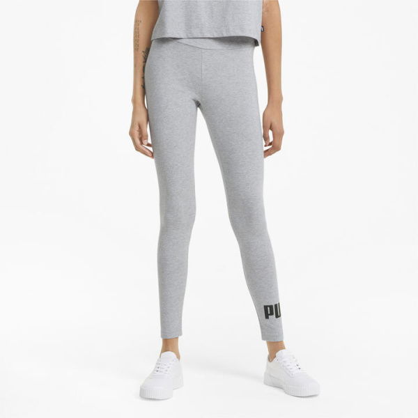 Essentials Logo Leggings Women in Light Gray Heather, Size Medium, Cotton/Elastane by PUMA