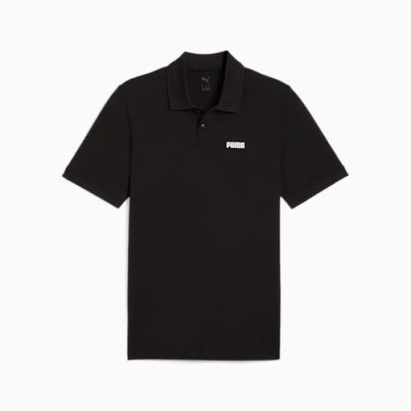 ESSENTIALS Men's Small Logo Pique Polo Top in Black, Cotton/Elastane by PUMA