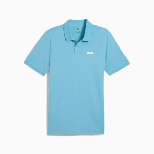 ESSENTIALS Men's Small Logo Pique Polo Top in Dusty Aqua, Size Medium, Cotton/Elastane by PUMA