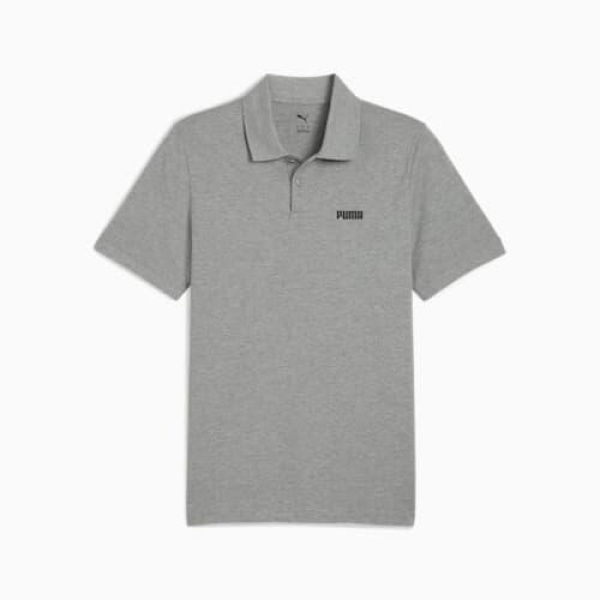 ESSENTIALS Men's Small Logo Pique Polo Top in Medium Gray Heather, Size Large, Cotton/Elastane by PUMA