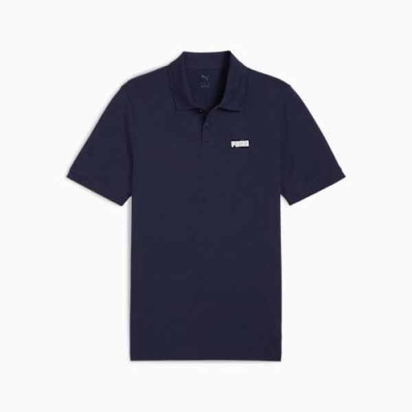 ESSENTIALS Men's Small Logo Pique Polo Top in Navy, Cotton/Elastane by PUMA
