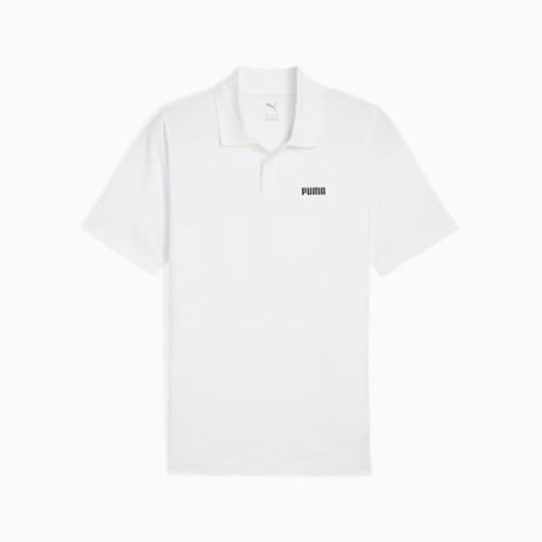 ESSENTIALS Men's Small Logo Pique Polo Top in White, Size XL, Cotton/Elastane by PUMA