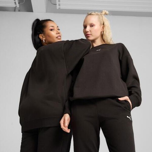 Essentials Oversized Women's Crew Top in Black, Size Medium, Cotton/Polyester by PUMA