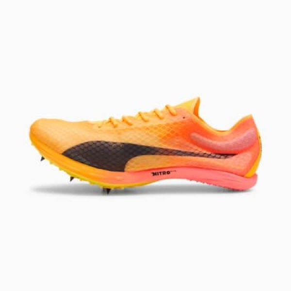 evoSPEED Distance NITROâ„¢ Elite+ 4 Track Spikes Shoes in Sun Stream/Sunset Glow/Black, Size 10.5, Synthetic by PUMA Shoes