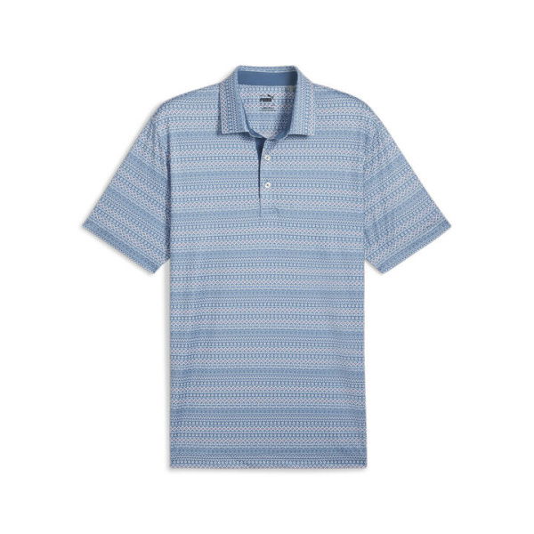 Fair Isle Men's Micro Print Golf Polo Top in Blue Horizon/White Glow, Size Large, Polyester/Elastane by PUMA