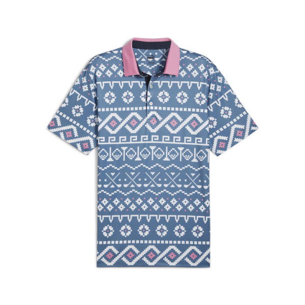 Fair Isle Men's Print Golf Polo Top in Blue Horizon/White Glow, Size Medium, Polyester/Elastane by PUMA