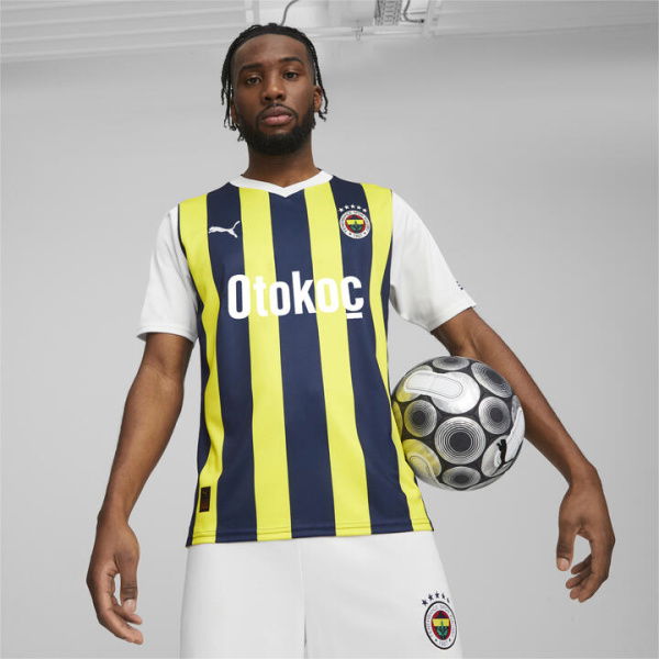 FenerbahÃ§e S.K. 23/24 Men's Home Jersey Shirt in Medieval Blue/Blazing Yellow/White, Size Small, Polyester by PUMA