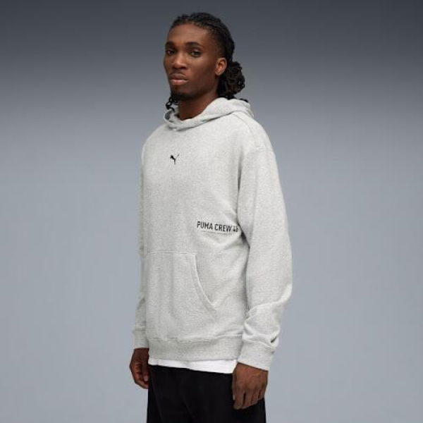 French Terry Men's Hoodie in Light Gray Heather, Size Medium, Polyester/Viscose/Cotton by PUMA