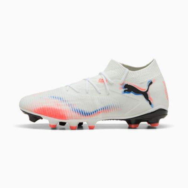 FUTURE 8 MATCH FG/AG Football Boots Unisex in White/Black/Glowing Red, Size 9.5, Textile by PUMA Shoes