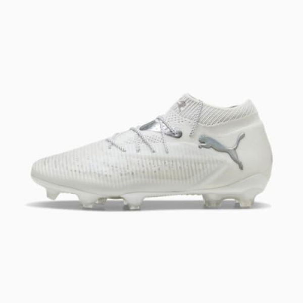 FUTURE 8 ULTIMATE FG Unisex Football Boots in White/Matte Silver, Size 4.5, Textile by PUMA