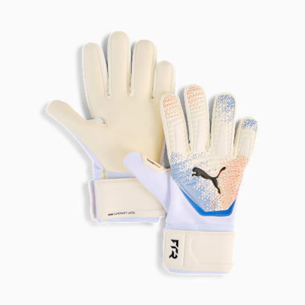FUTURE Match NC Football Goalkeeper Gloves in White/Glowing Red/Ultra Blue, Size 7, Latex by PUMA