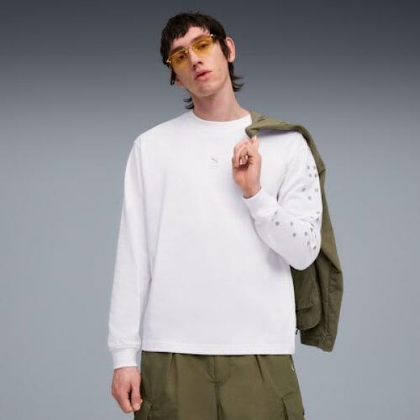 GRAPHIC Braille Long Sleeve Top Men in White, Size Medium, Cotton by PUMA