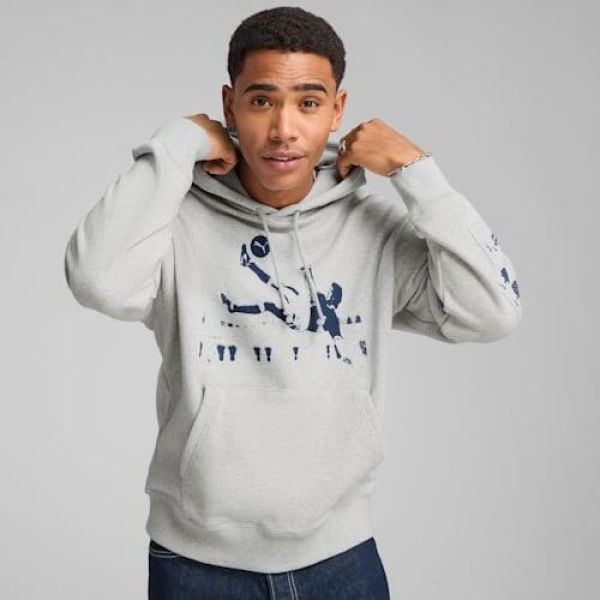 GRAPHICS Men's Football Hoodie in Light Gray Heather, Size Medium, Cotton by PUMA