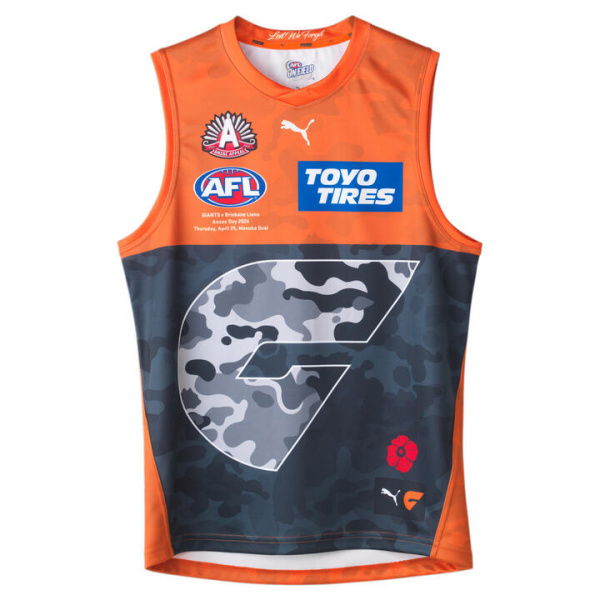 GWS Giants 2024 Men's Replica ANZAC Day Guernsey in Midnight Navy/Giants, Size Small by PUMA